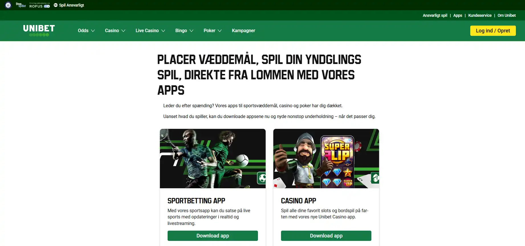 Unibets officielle appside med adgang til iPhone, iPad og Android